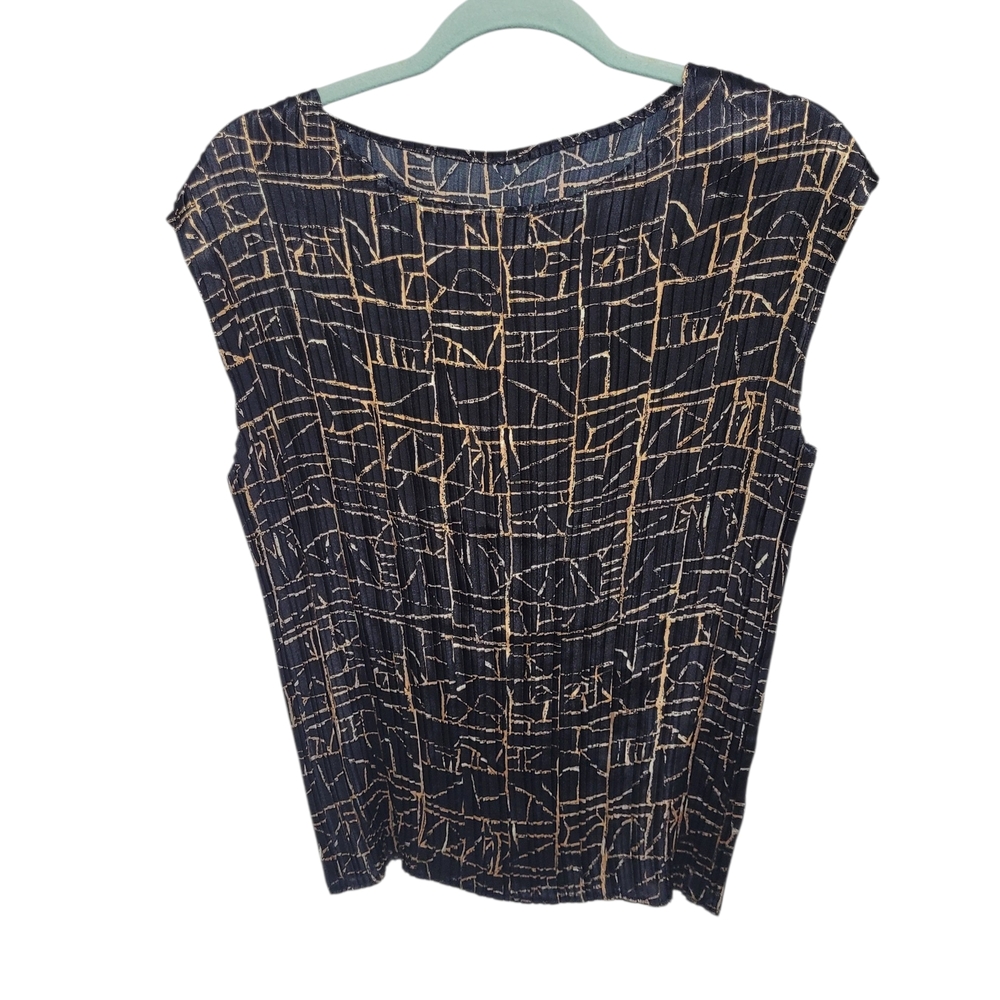 Claudia Richard Black Tank with Gold Abstract Grid